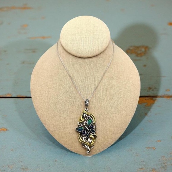 Carolyn Pollack Two Tone Sterling Silver & Brass Butterfly Pendant Necklace 18”